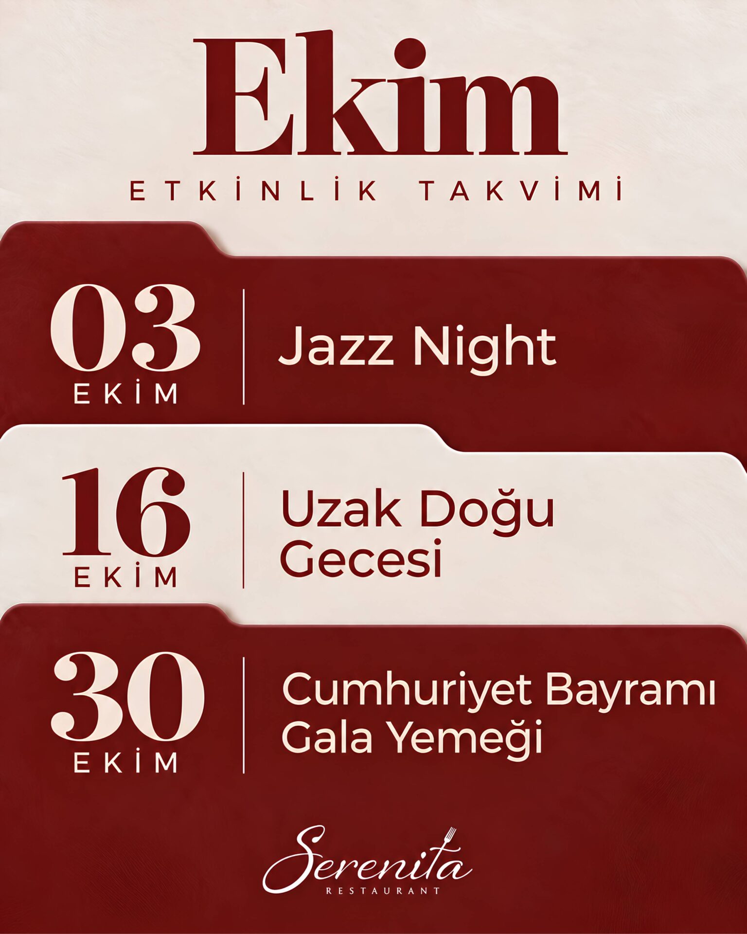 Serenita Restaurant Ekim Etkinlikleri